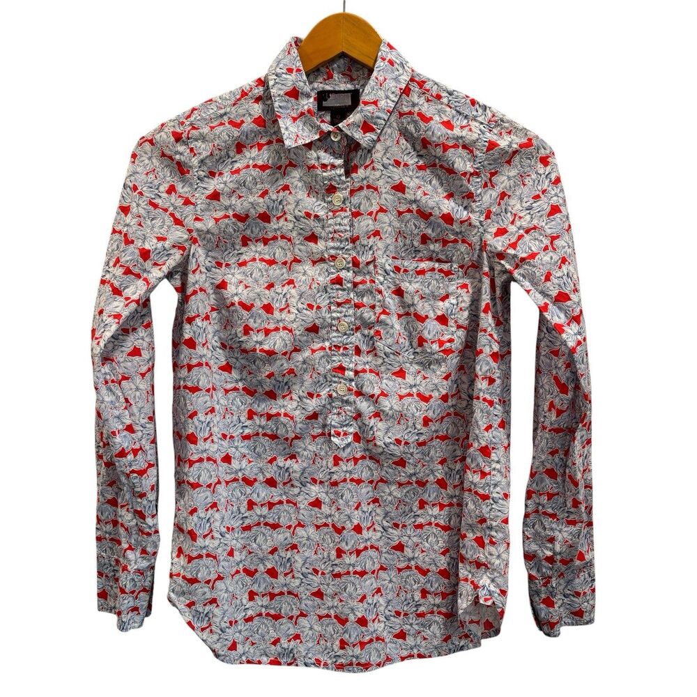 J Crew Liberty Fabric Size 0 Matilda Tulip Floral Print Popover Blouse Top Shirt